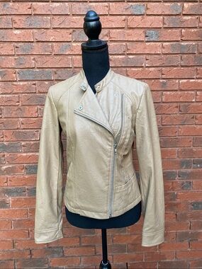 Tan Faux Leather Motorcycle Jacket S